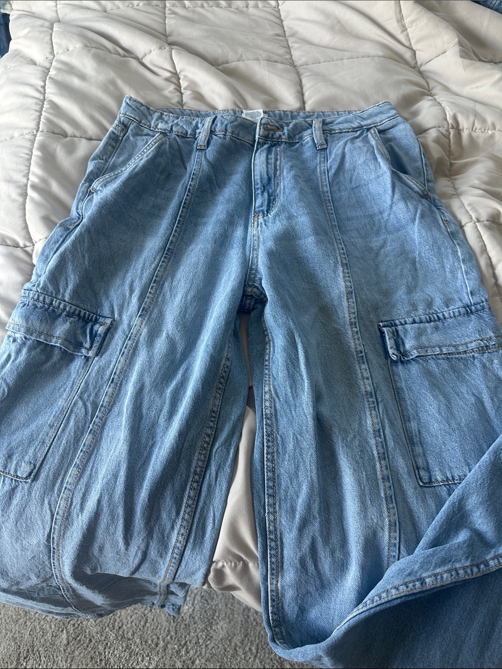 Time and Tru Light Blue Denim Cargo-like Straight Baggy Jeans size 10